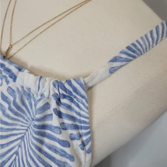 SMALL NEW Joie Blue Leaf Print Linen Viscose Rayon Blend Maxi Sundress S w/pocke